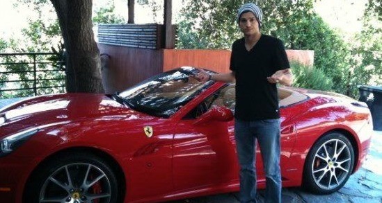 Ashton Kutcher in his Ferrari California. 
