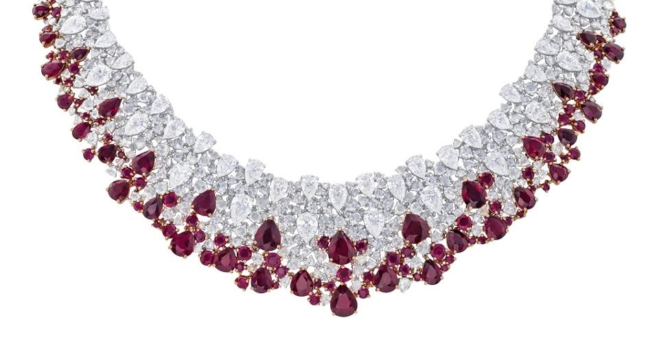 An elaborate diamond and ruby necklace by Nirav Modi