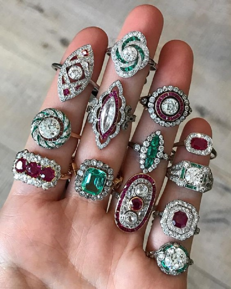 Emerald and Ruby Diamond Rings