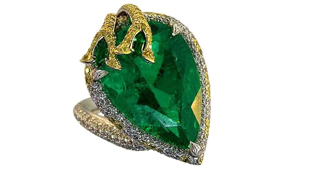 15.36 Carat GIA Certified Colombian Emerald Diamond Gold Platinum Ring
