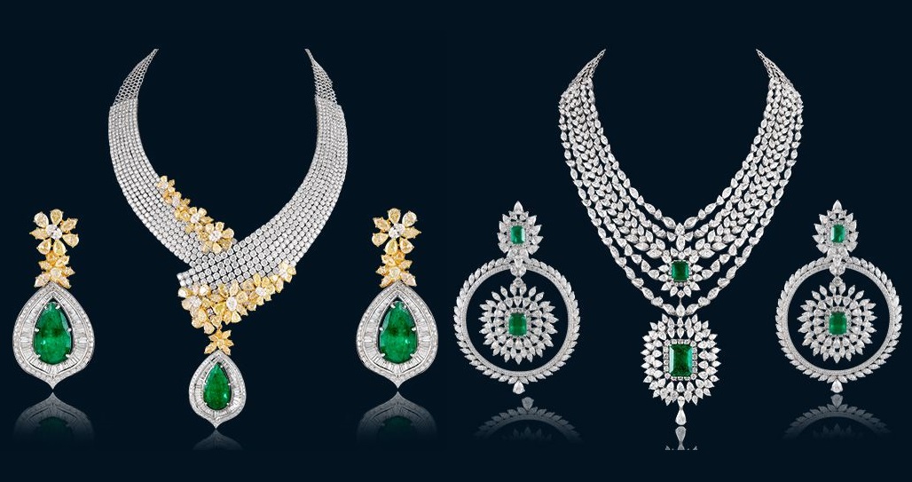 Gorgeous Emerald and Diamond Necklace and Earring Sets