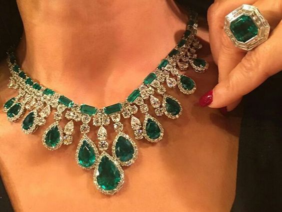 Gorgeous Emerald and Diamond Necklace and Ring