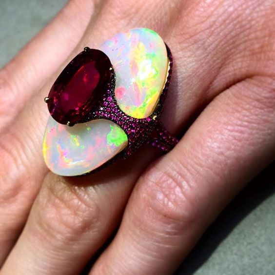 Gorgeous Ruby and Opal Ring