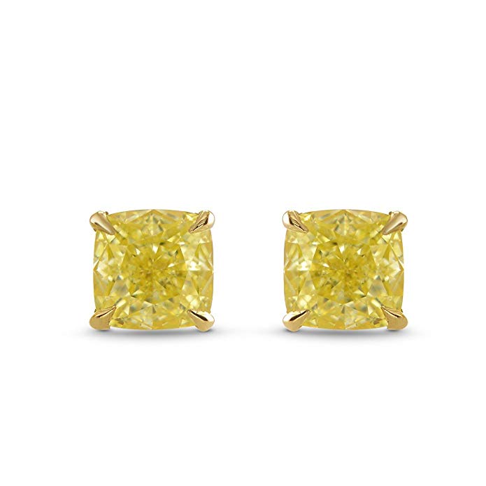 0.7Cts Yellow Diamond Stud Earrings Set in 18K Yellow Gold GIA Certified
