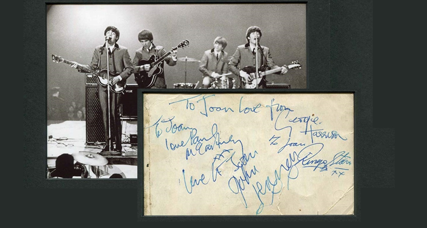 The Beatles AUTHENTIC autographs, postcard signed verso mounted